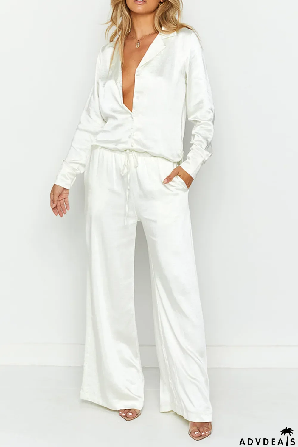 Street Solid Patchwork Turndown Collar Long Sleeve Two Pieces