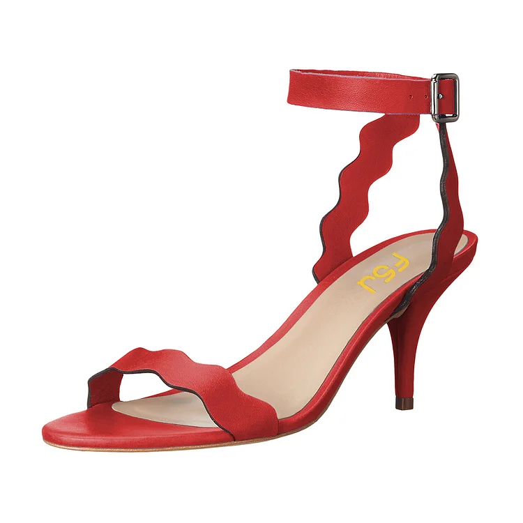 Women's Red Ripple Stiletto Heel Ankle Strap Sandals |FSJ Shoes