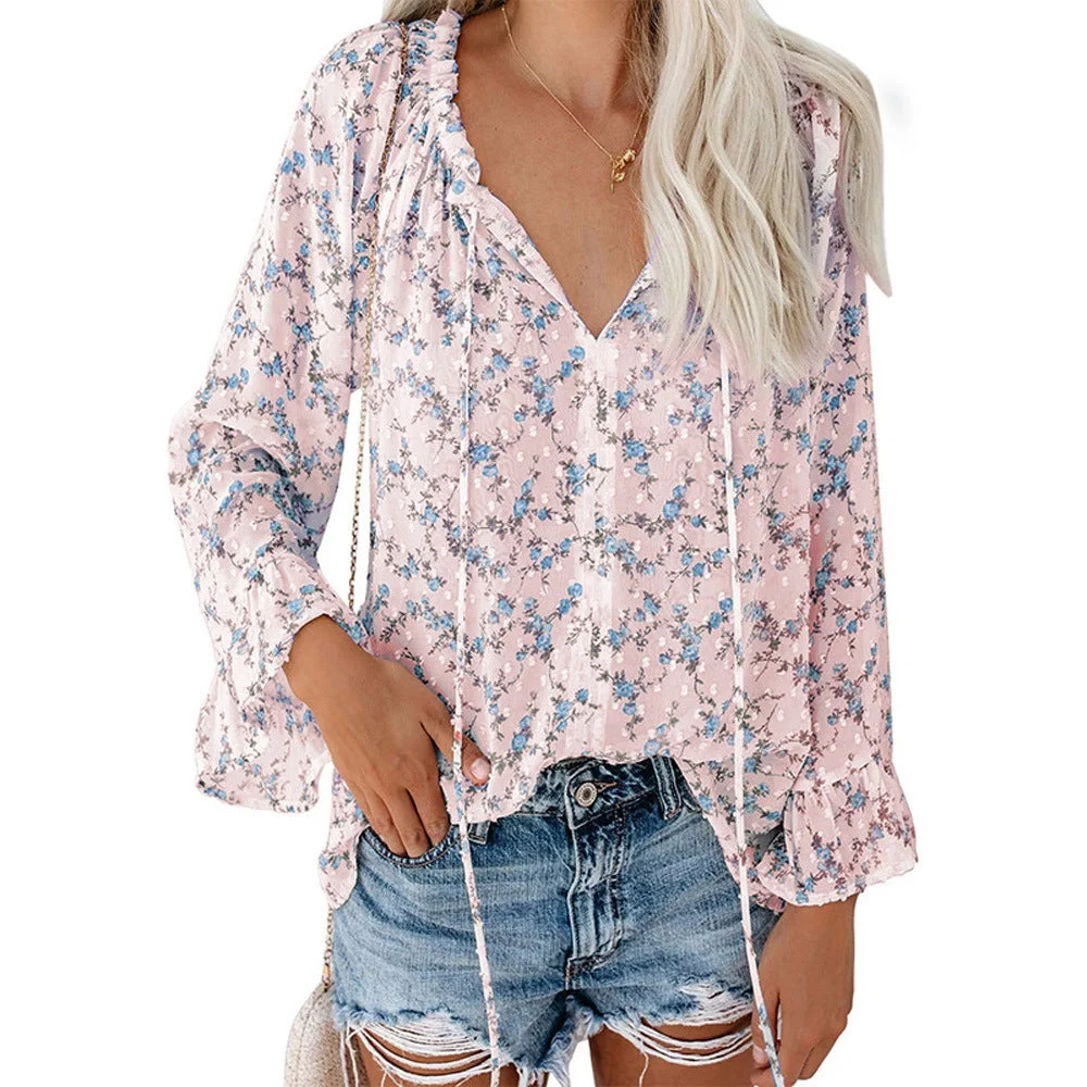 Women's Tie V-neck Shirt Chiffon BottomingShirt