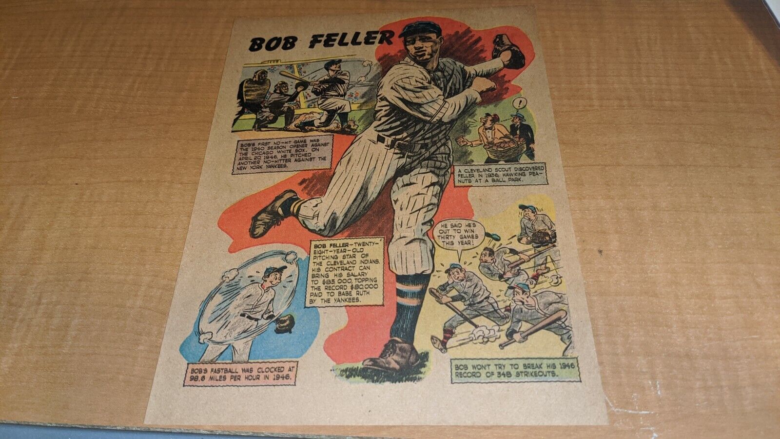 1950s Bob Feller Cleveland Indians Comic Book Page