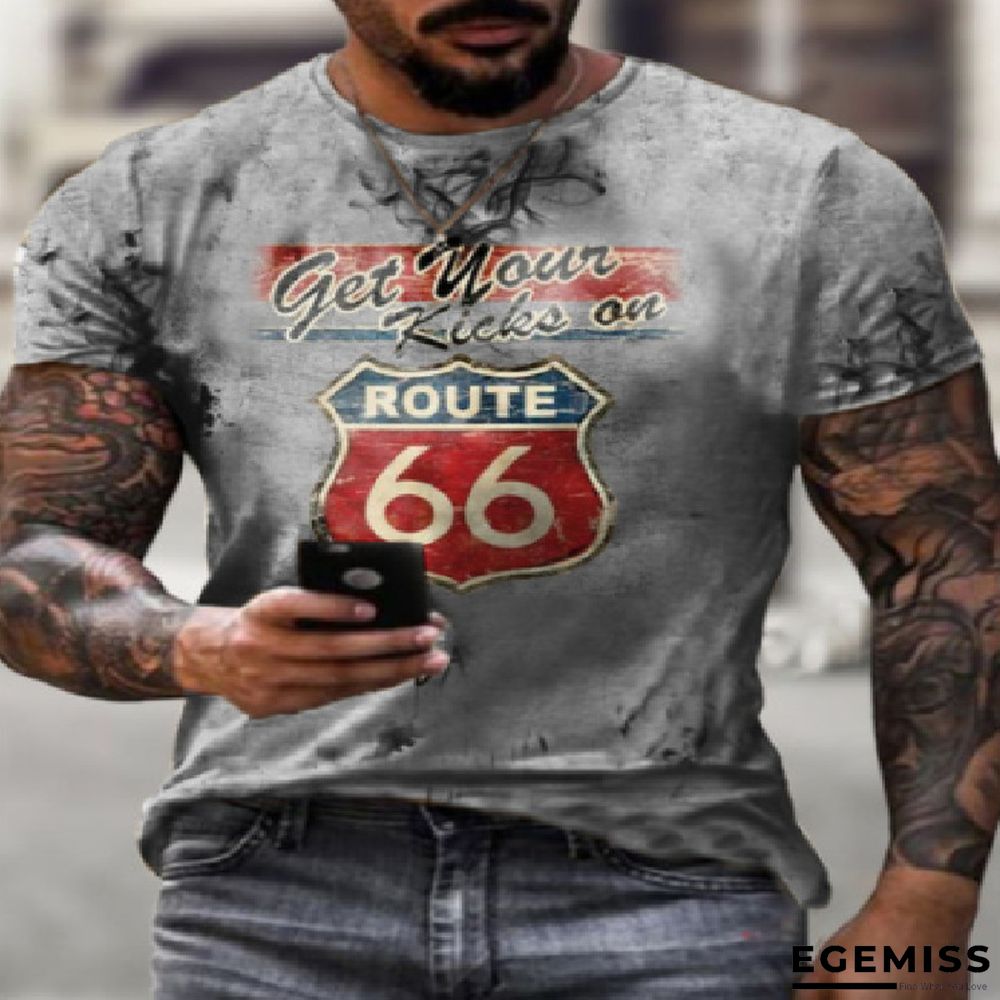 Casual 66 Digital Printed Short-sleeved T-shirt with Loose Collar | EGEMISS