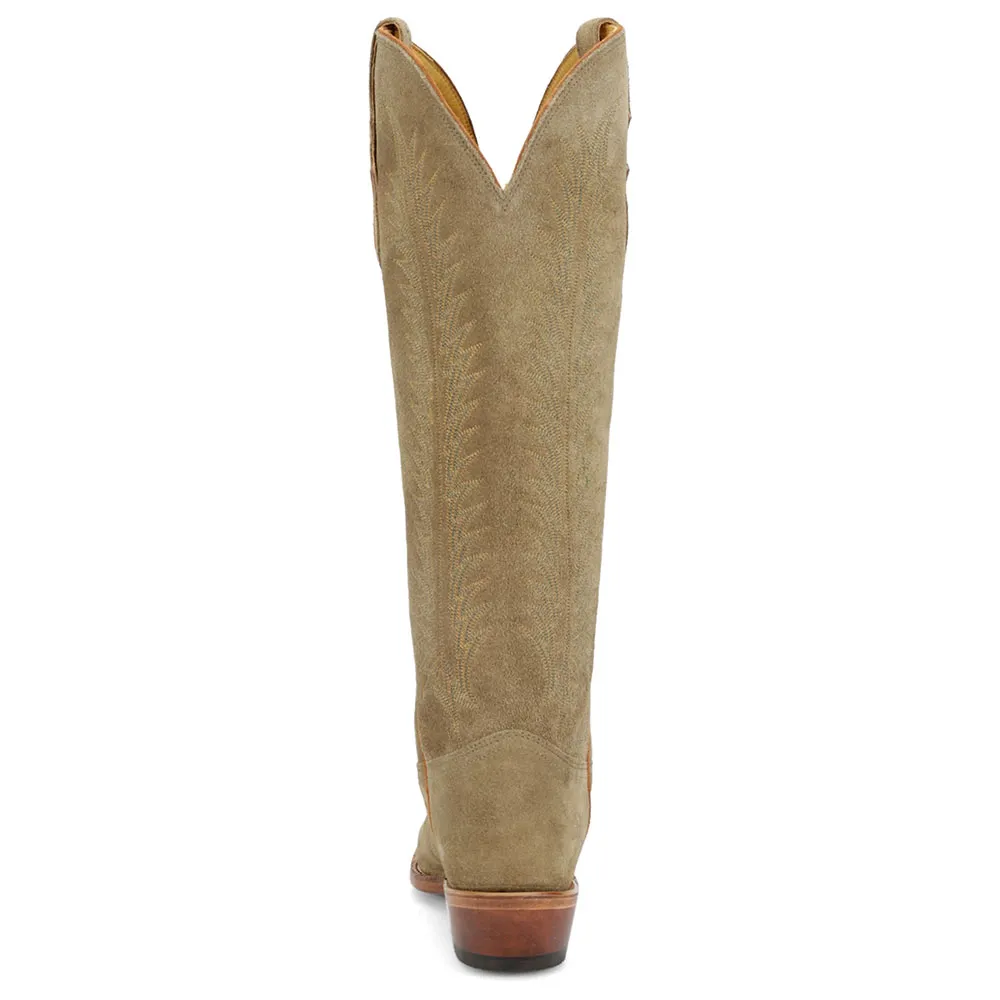 Khaki Chunky Heel Embroidered Knee High Cowboy Boots for Women