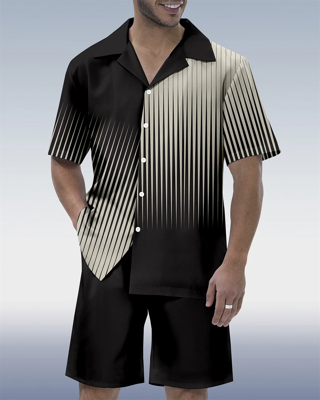 Suitmens Men's Geometric Abstract Art Short Sleeve Shirt Set 203