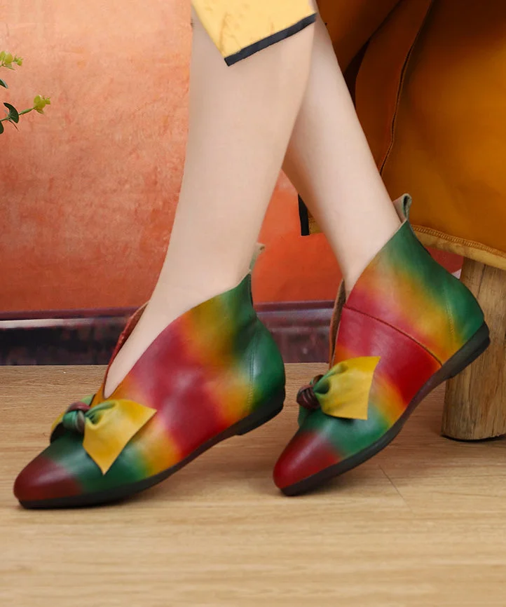 2023 New Soft Flats Colorful Ethnic Style Women Bow Ankle Boots
