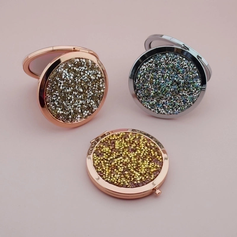 Retro Crystal Stick-on Round Double-sided Portable Mini Mirror