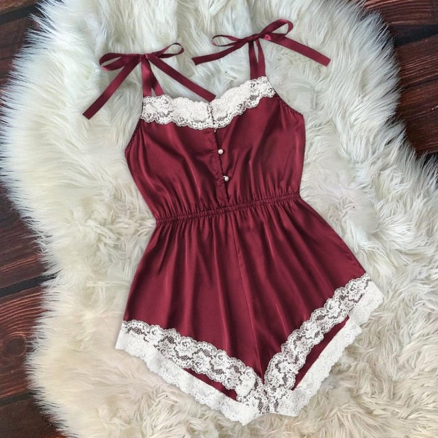 LANFUBEISI Ladies Sexy Silk Satin Pajama Set Lace Pyjama Set Sleeveless Pijama Set V-neck Sleepwear Summer Home Wear Sleep Wear For Women#W LANFUBEISI