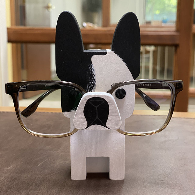 Handmade French Bulldog Wearing Eyeglasses Stand