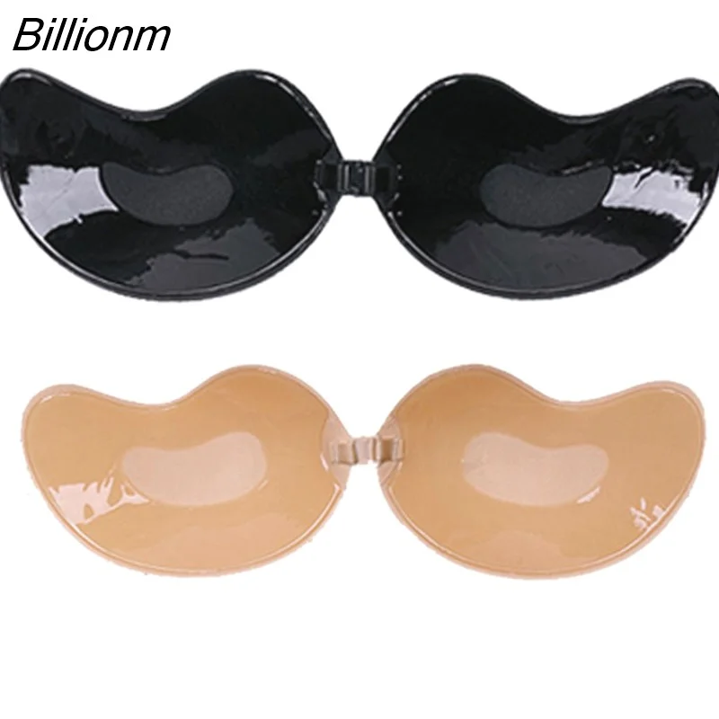 Billionm Sexy Women Invisible Push Up Bra Self-Adhesive Silicone Bust Front Closure Sticky Bra Black Skin Backless Strapless Bra