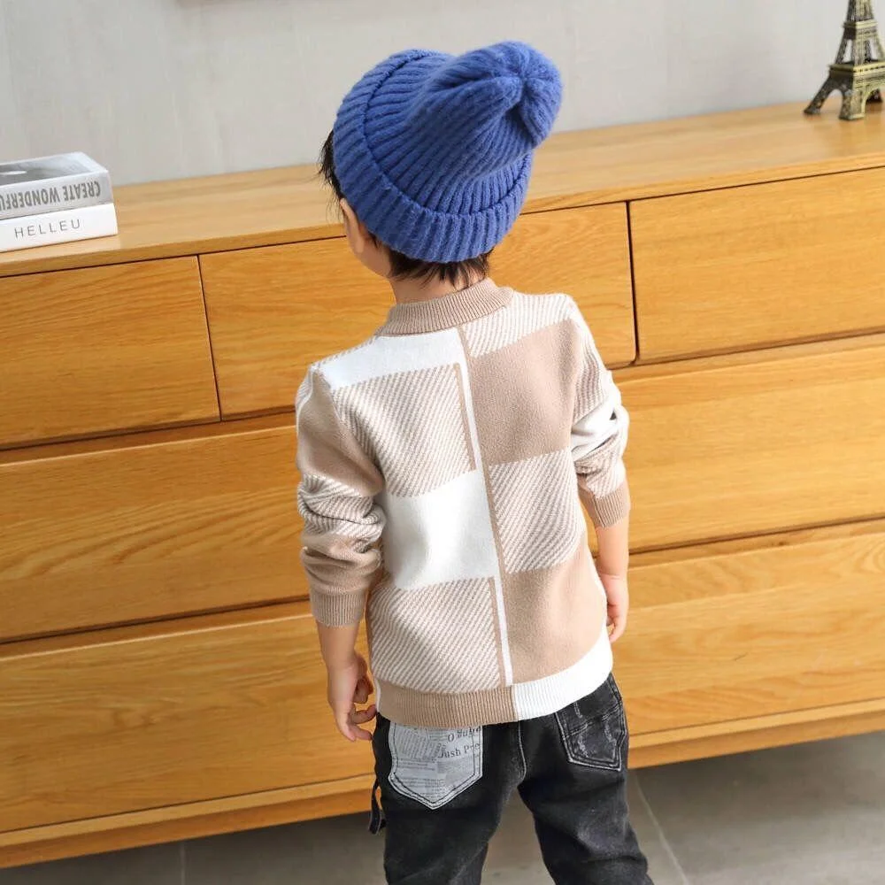 INS HOT Baby boys sweater 2-7 years old online celebrity children's sweater Chest pocket stripes boy clothes toddler sweater