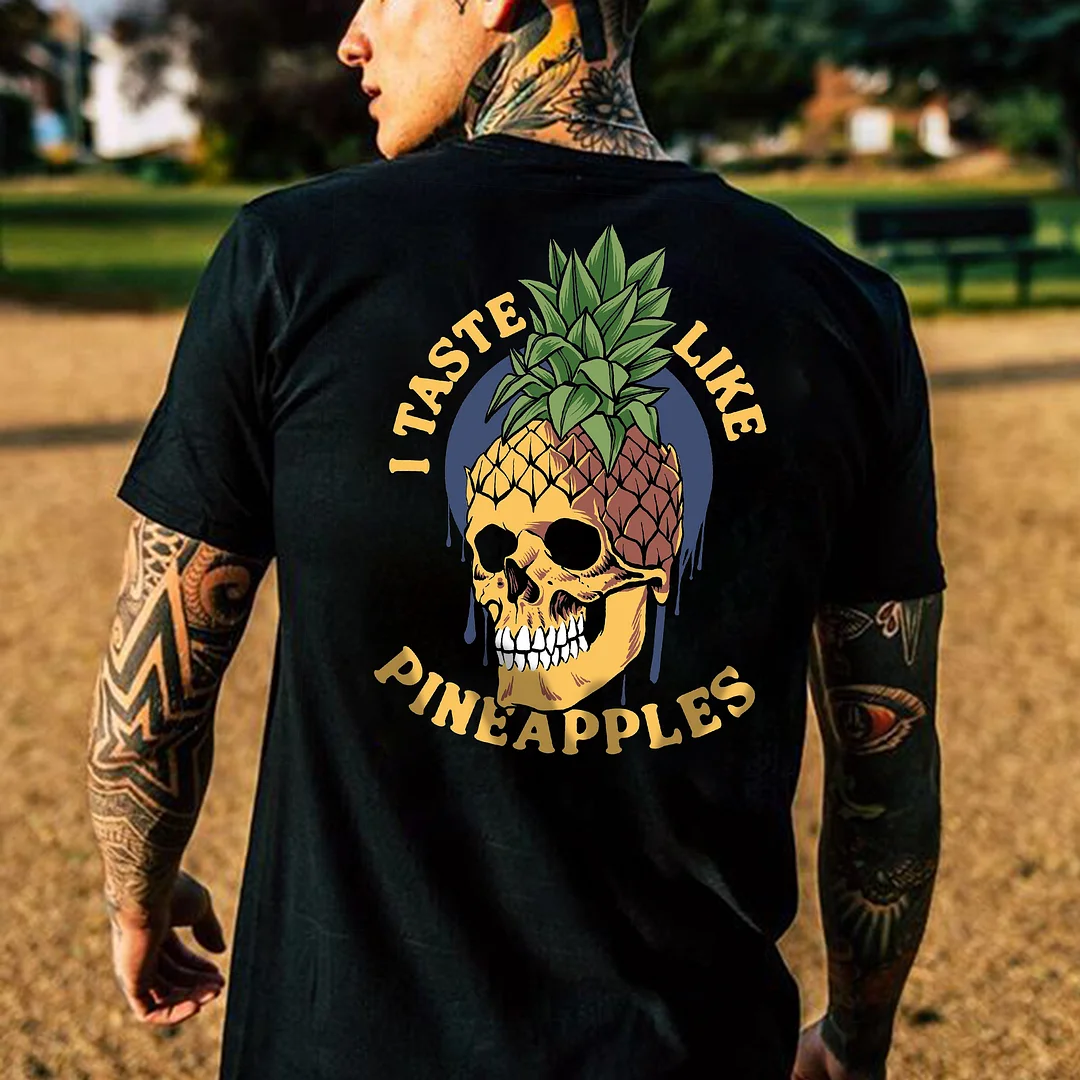 I Taste Like Pineapples Skull Print Men's T-shirt -  