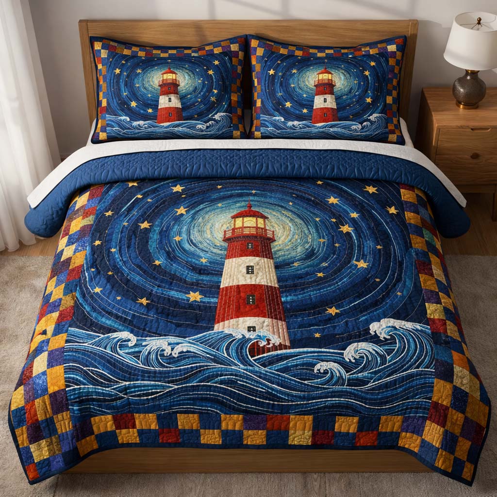 Midnight Beacon 3-Piece Quilted Bedding Set GFTOQA1937