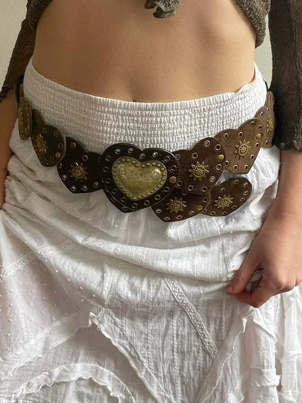 Brownm Brown Heart Studded Belt