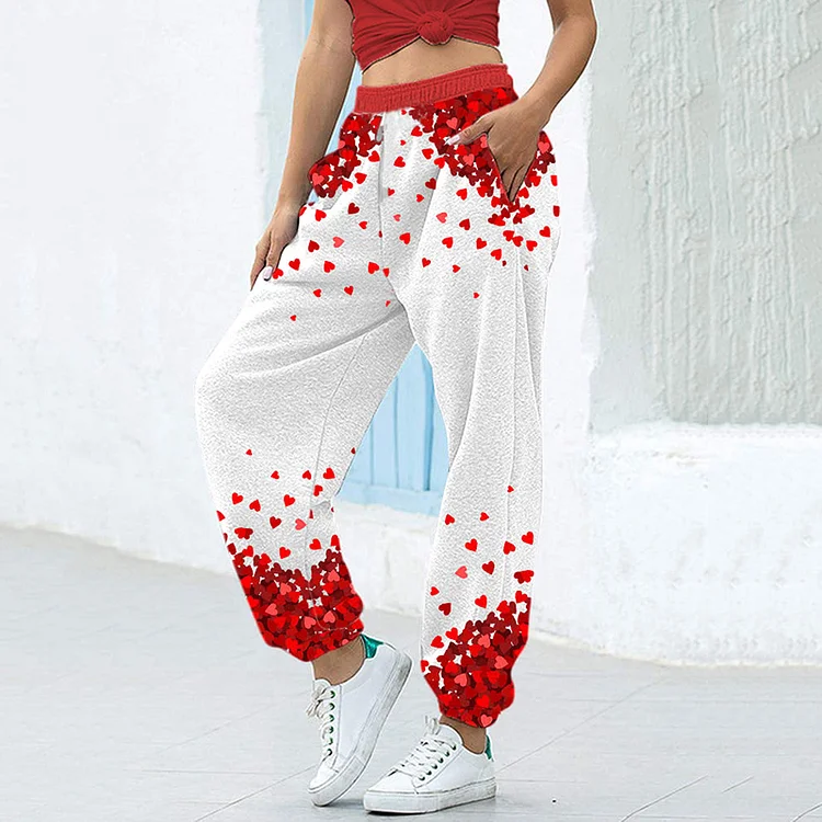 Heart Print Loose Casual Pants