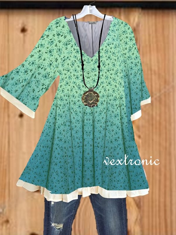 Women Short Sleeve Floral Printed V-neck Tops
