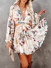 Printed Empire Long Sleeves Mini Dress