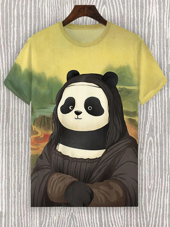 Men's Funny Panda Mona Lisa Art Print Casual T-Shirt
