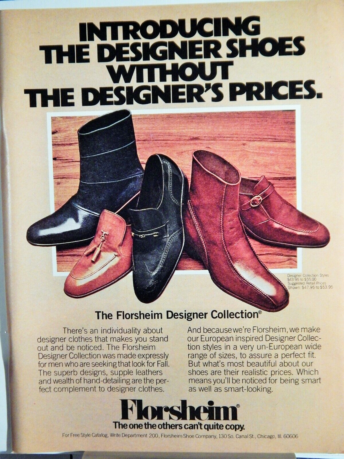 FLORSHEIM DESIGNER COLLECTION MEN'S SHOES ORIG. VTG 1977 Photo Poster painting AD,