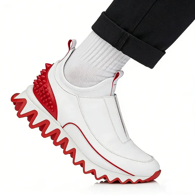 Gentleman's Red bottom Sneakers Polyester Round Toe Slip On Sneakers Rvet Decoration  VOCOSI VOCOSI