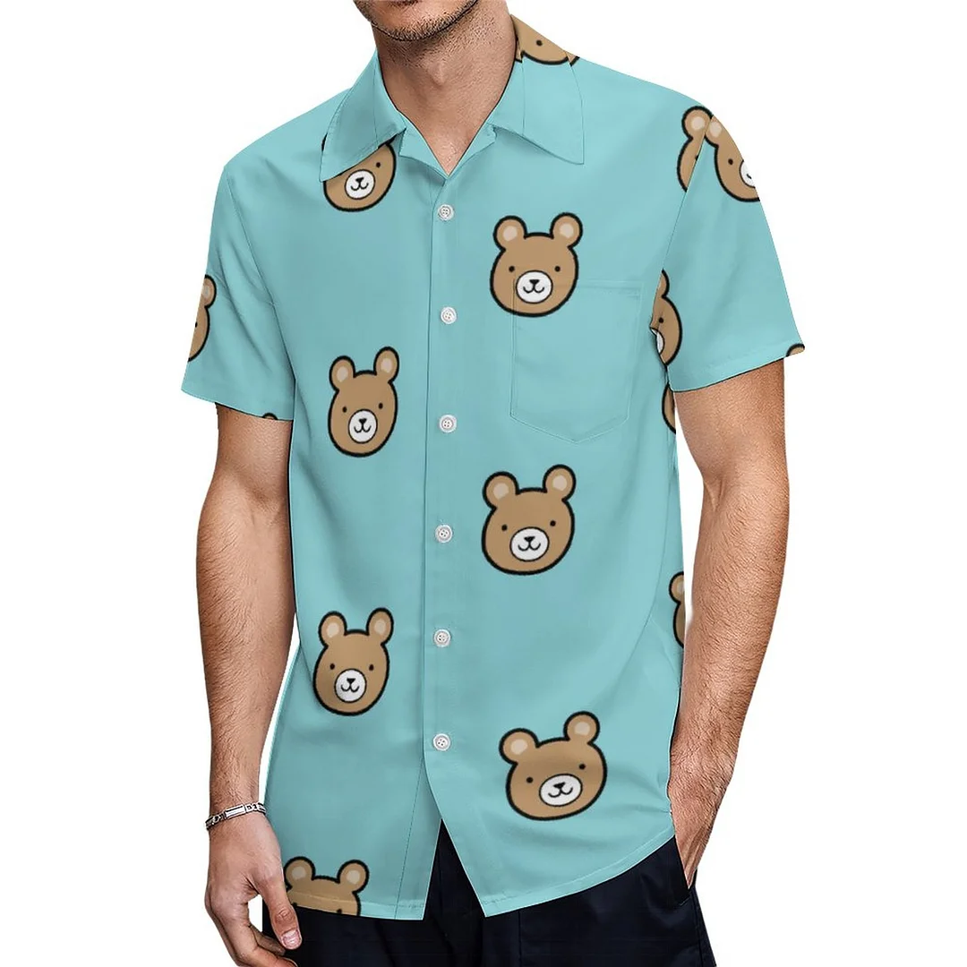 Teddy Bear Heart Sitting On The Moon Hawaiian Shirt Mens Button Down Plus Size Tropical Hawaii Beach Shirts