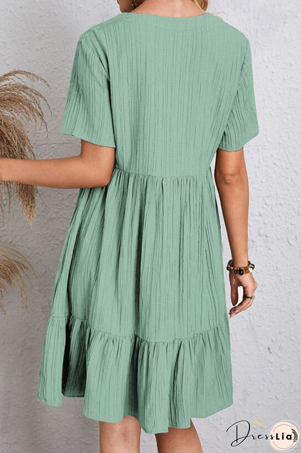 Full Size Ruched V-Neck Short Sleeve Dress