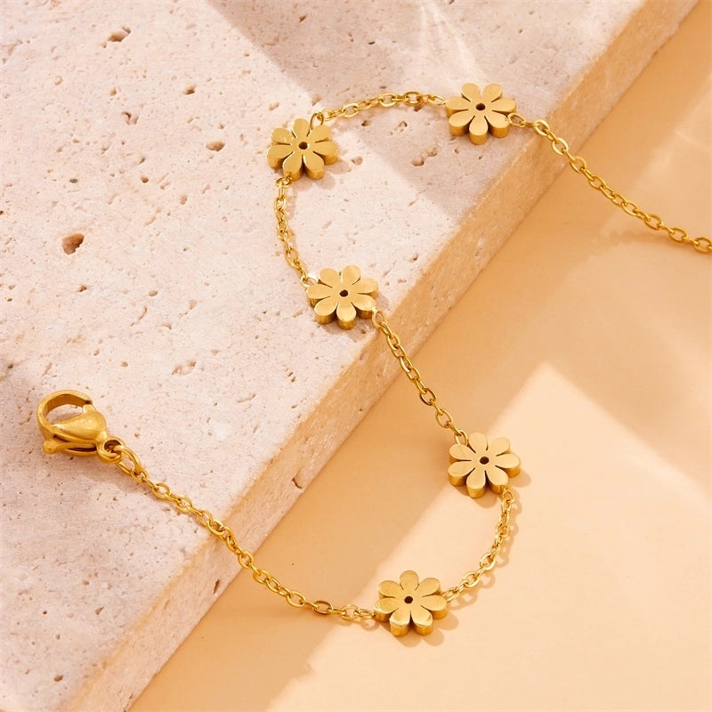 Basic Minimalist Classic Style Flower 304 Stainless Steel Bracelets In Bulk