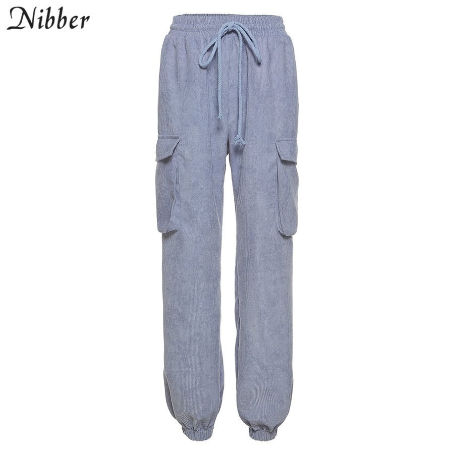 Nibber Strappy Women Corduroy Street Sweatpants High Waist Loose Casual Pockets Cargo Pants Trousers 2020 Slacks Fall Winter