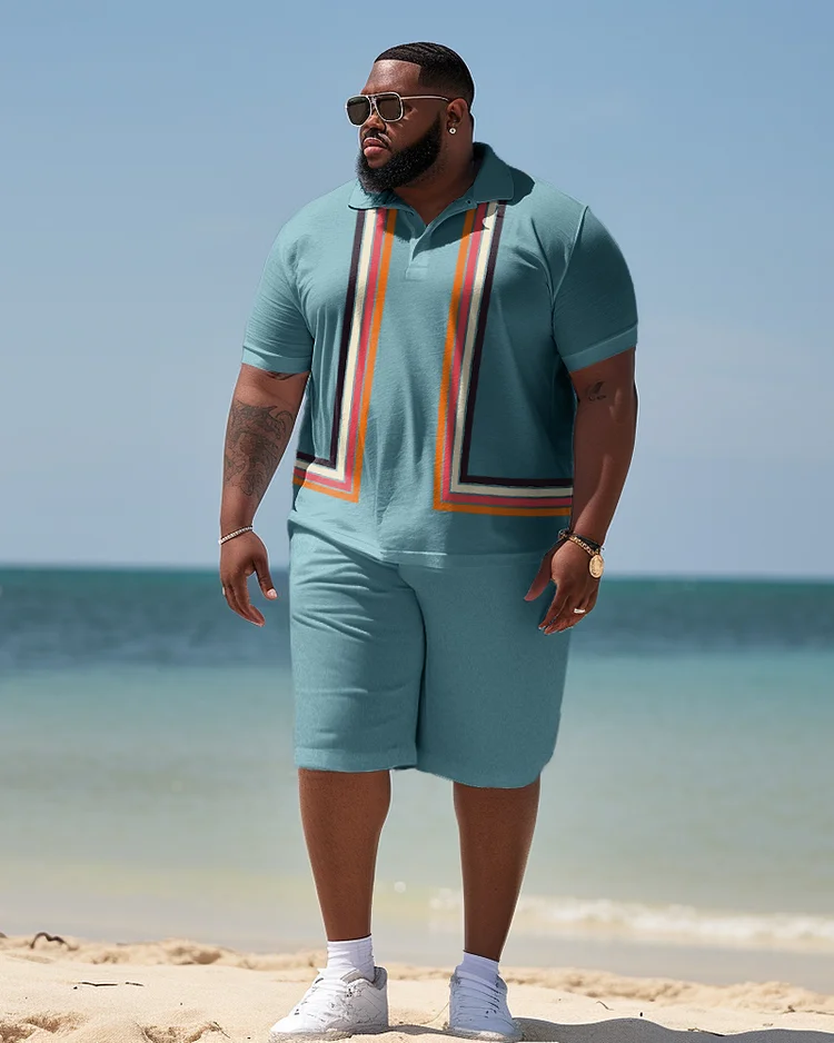 Men's Plus Size Business Colorblock Beach Two-Piece Set