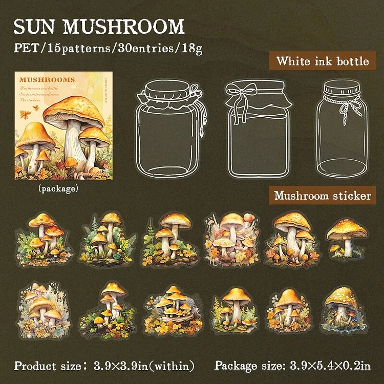 Journalsay 30 Sheets Mushroom in A Bottle Series Vintage Plant PET Sticker