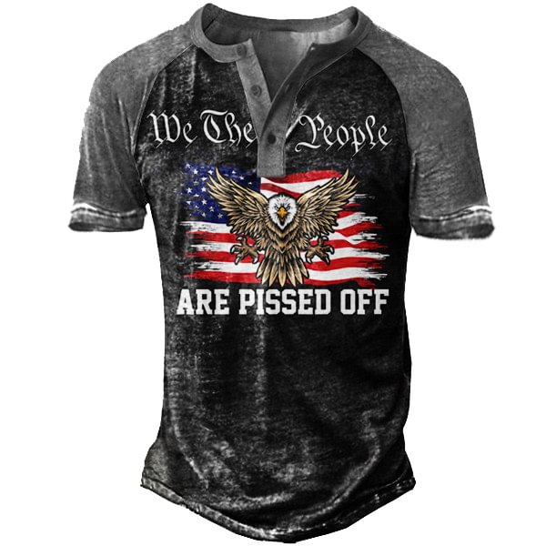 We The People Are Pissed Off American Flag Eagle Men's Henley Button Shirt-Compassnice®