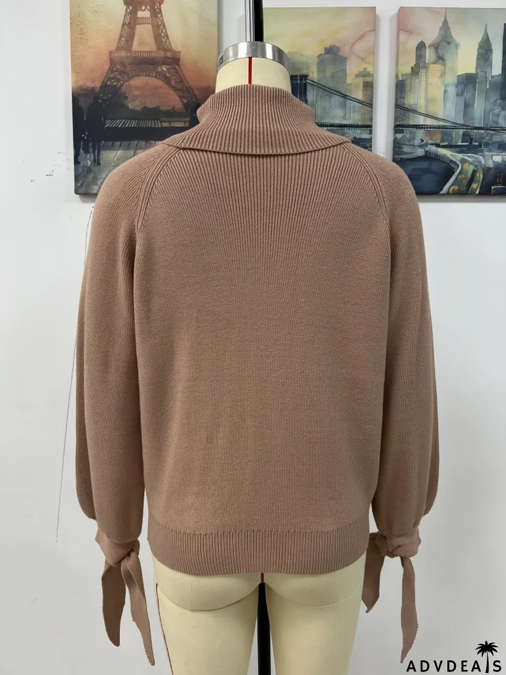 Women's autumn and winter fashion lace-up long sleeve knitting loose pullover turtleneck sweater