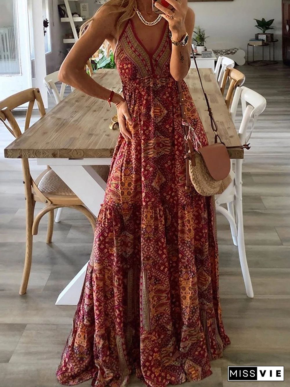 Bohemian holiday print dress P10283