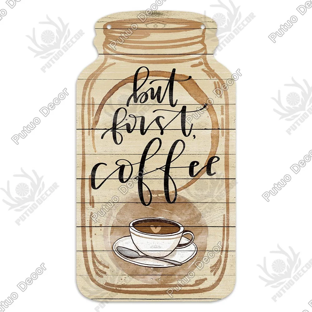 Putuo Decor Coffee Plaques Mason Jar Shape Wooden Signs Irregular Plate for Cafe Decoration Kitchen Wall Decor Decorative Plaque