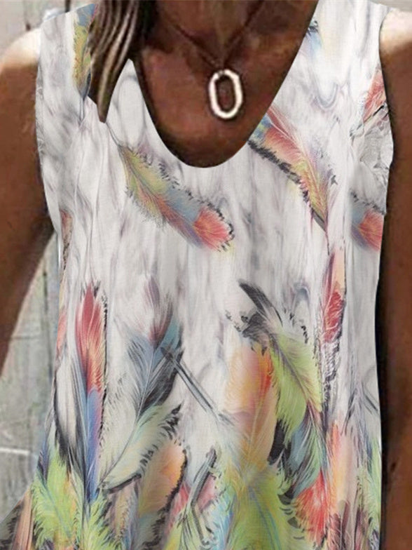 Women's White V-neck Sleeveless Graphic Floral Printed Top