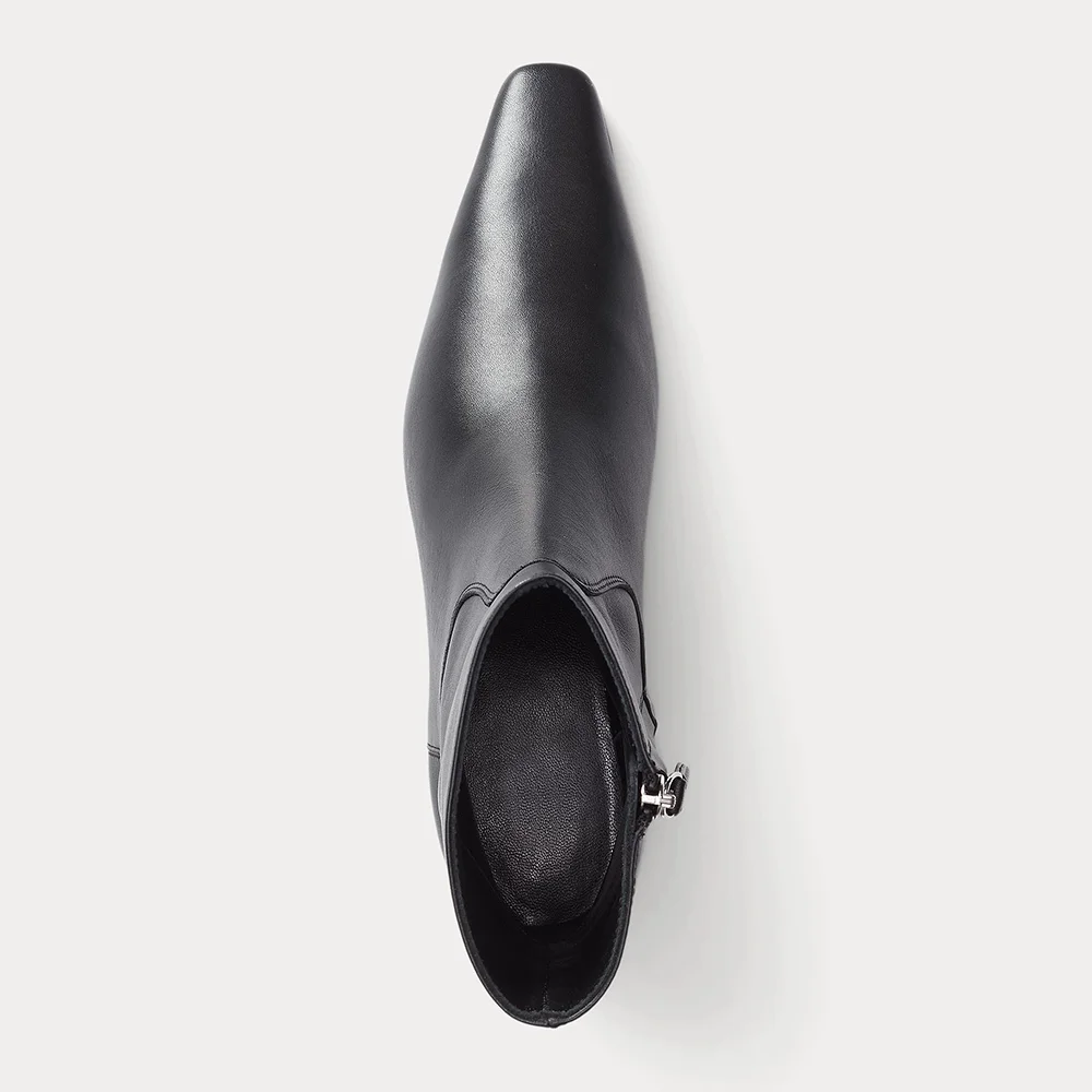 Black Square Toe Flat Comfy Side Zipper Short Boots for Women