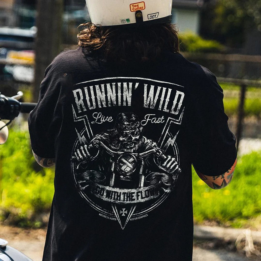 RUNNIN WILD Skeleton Motorcyclist Print Men's T-shirt