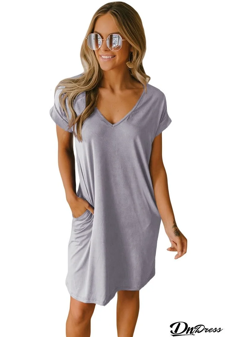 V Neck Cuffed T-shirt Dress