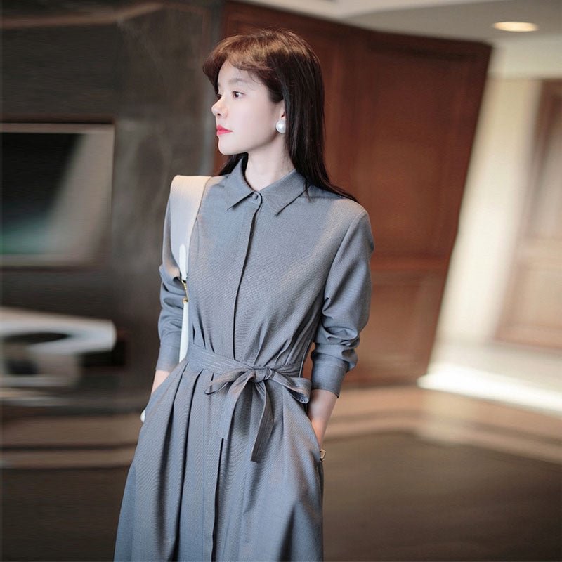Chunwen Art Style Temperament Youthful-looking Shirt Long Skirt Niche Professional Waist-tight Dress