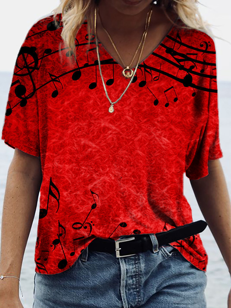 Music Notes Print Short Sleeve T Shirt