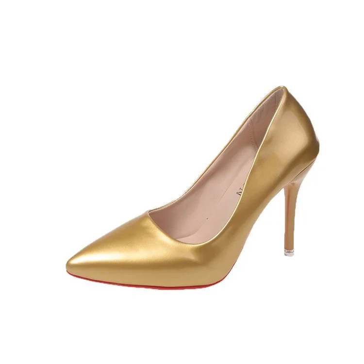 2021 New Women Yellow Blue 10cm High Heels PU Leather Female Scarpins Office Pointed Toe Tacons Pumps Shoes Plus Size