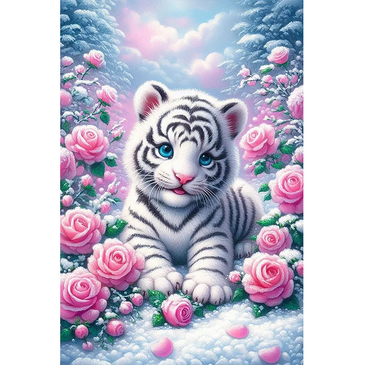 Rose White Tiger 40*60CM (Canvas) Full Round Drill Diamond Painting gbfke