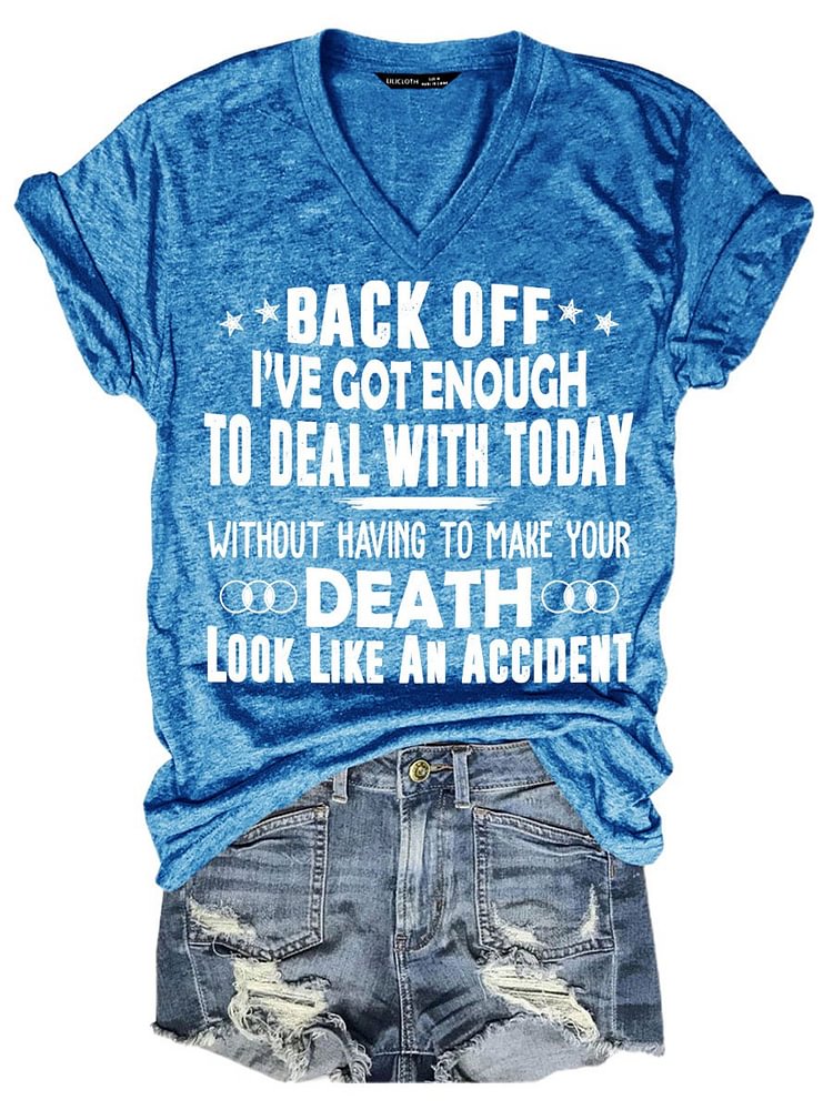 Bestdealfriday Back Off Graphic Short Sleeve V Neck Loose Tee