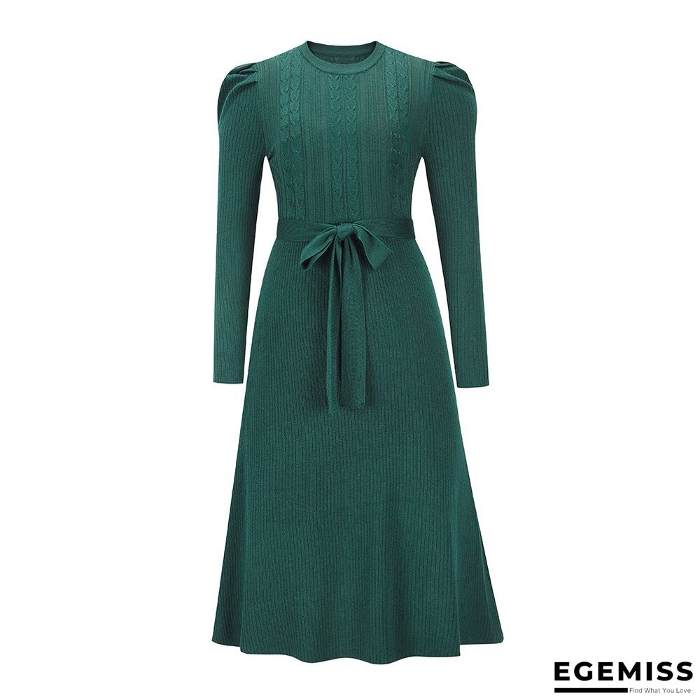 Bubble Long Sleeve Knitted Skirt Medium Long Wool Dress Black Dresses | EGEMISS