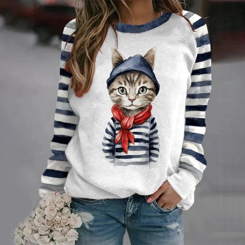 Women's Clothes Cat Print Sweatshirt