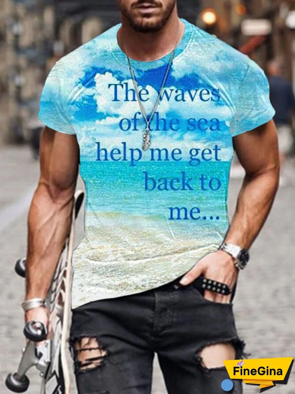 Men's singer quote "the waves of the sea help me get back to me..." print t-shirt