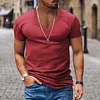 Men's Casual V-neck Solid Color Short-sleeved T-shirt by Inlyline
