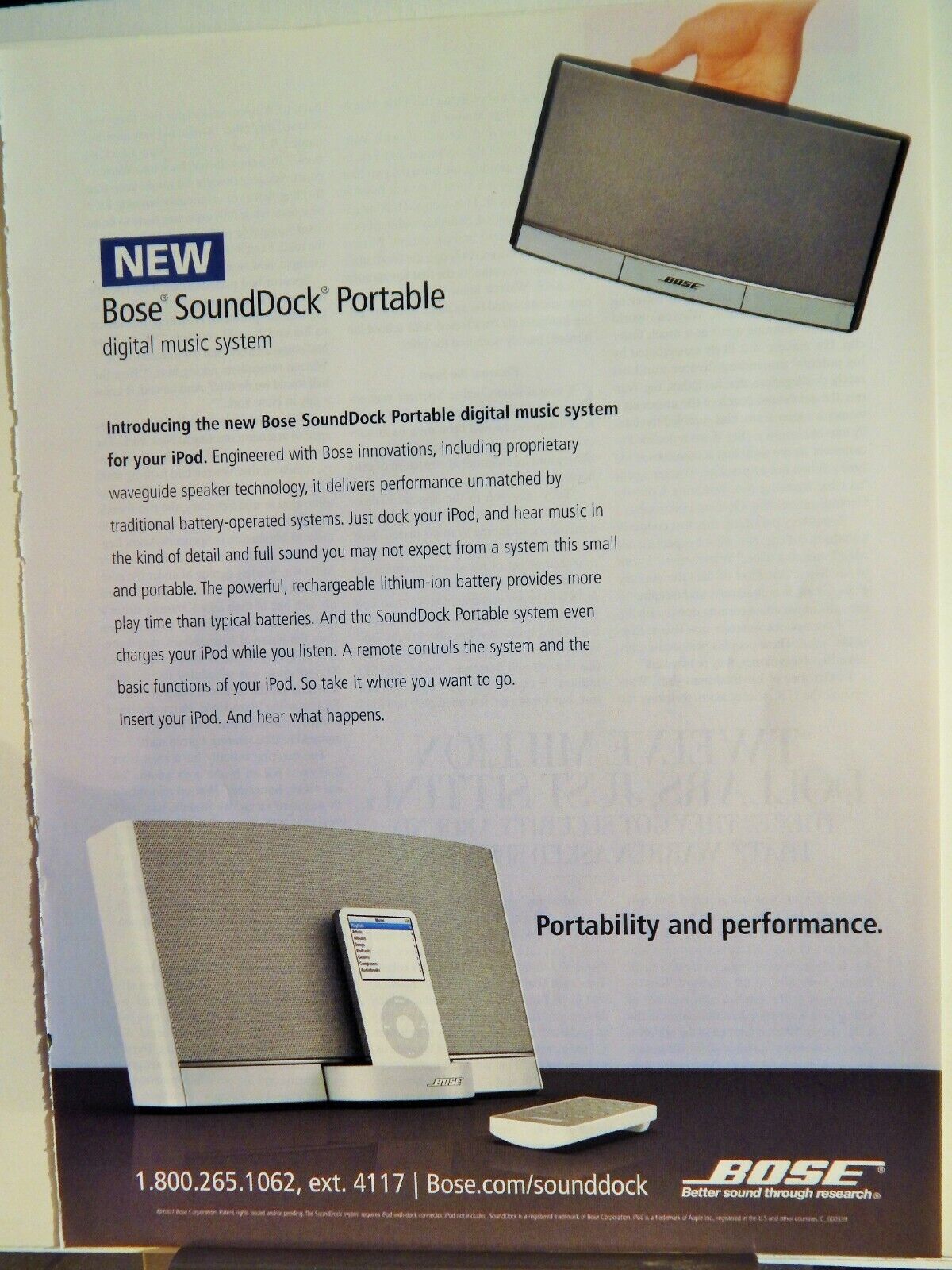 BOSE SOUNDDOCK PORTABLE DIGITAL MUSIC SYSTEM 2007 VTG Photo Poster painting AD, RARE EPHEMERA