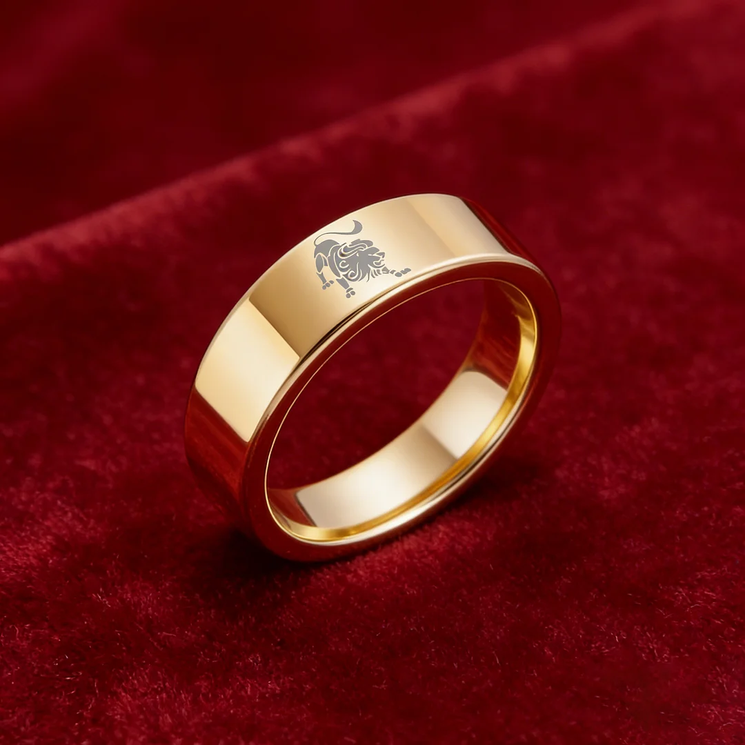 Mens Womens Flat Leo Tungsten Carbide Rings Gold Couple Wedding Bands Top Comfort Fit 4MM 6MM 8MM Width