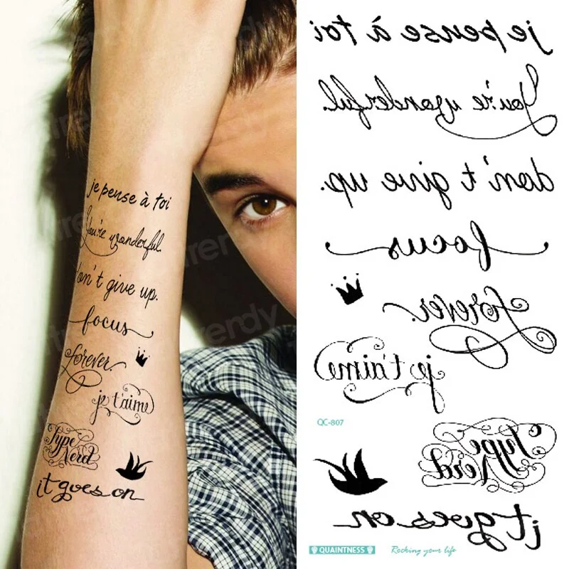 tatoos temporales for men women temporary tattoo lettering english words on chest arm sleeve tattoo sticker mens body art sexy