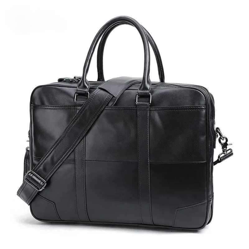 Retro Men's Leather Brifecase 15.6 Laptop Portable Bag