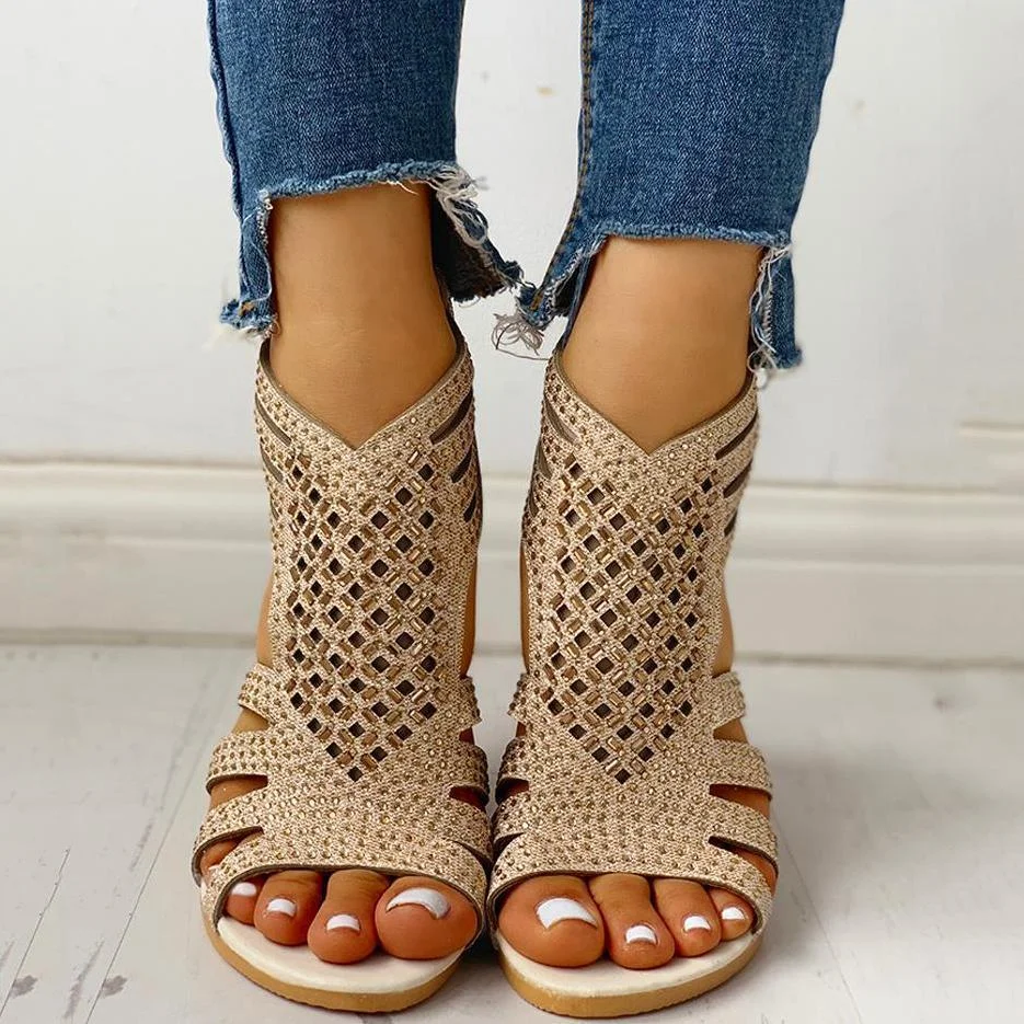 Studded Hollow Out Flat Sandals